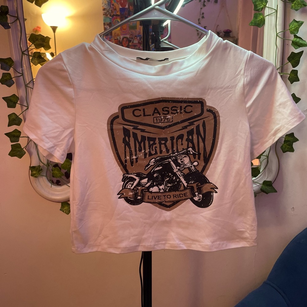 Girls White Motorcycle Design Shirt